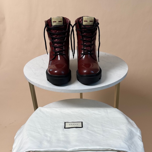 Gucci Women's Deep Red Lace-Up Boots - Picture 1 of 9